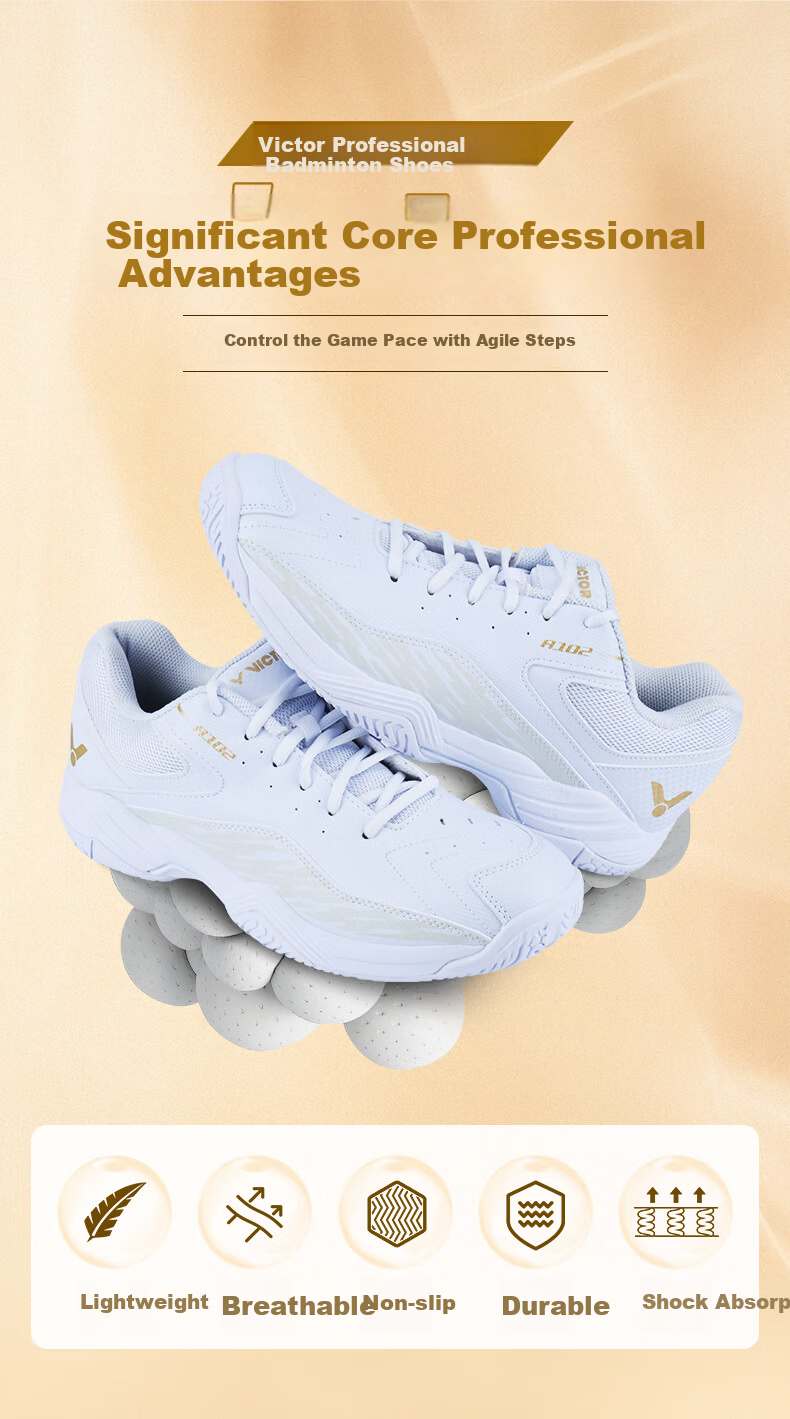 VICTOR Victory Badminton Shoes Unisex A102 High Elasticity Stable Sports Badminton Shoes White Gold Color Size 40 2