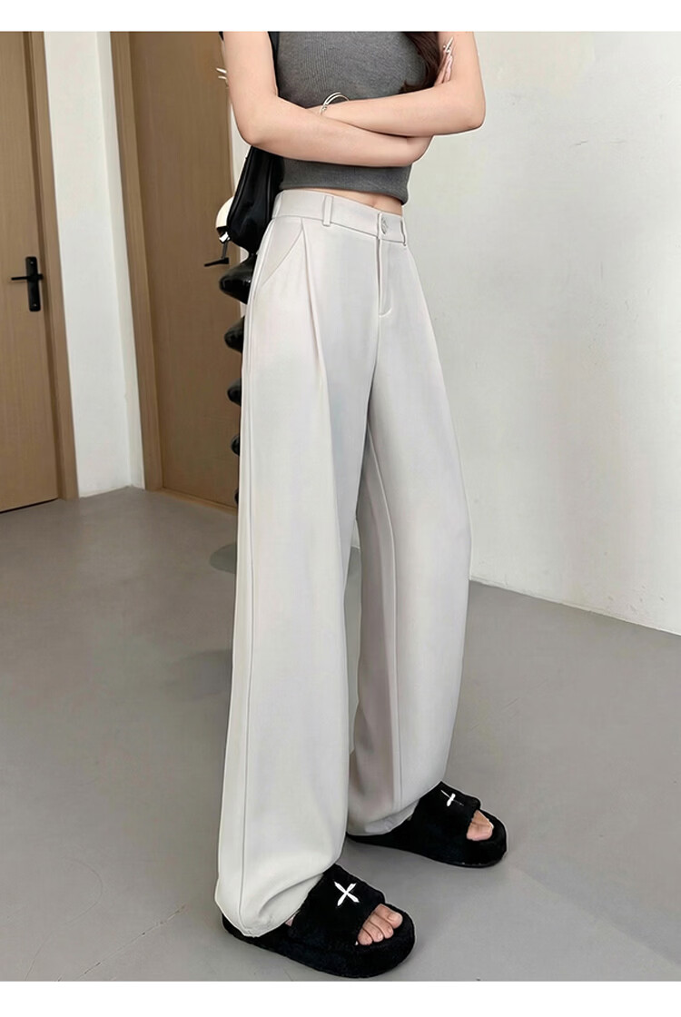 Free Style Wide-Leg Pants for Women Summer Thin Suit Pants 2026 New High Waist Slim Loose Draped Narrow Straight Casual Trousers 19