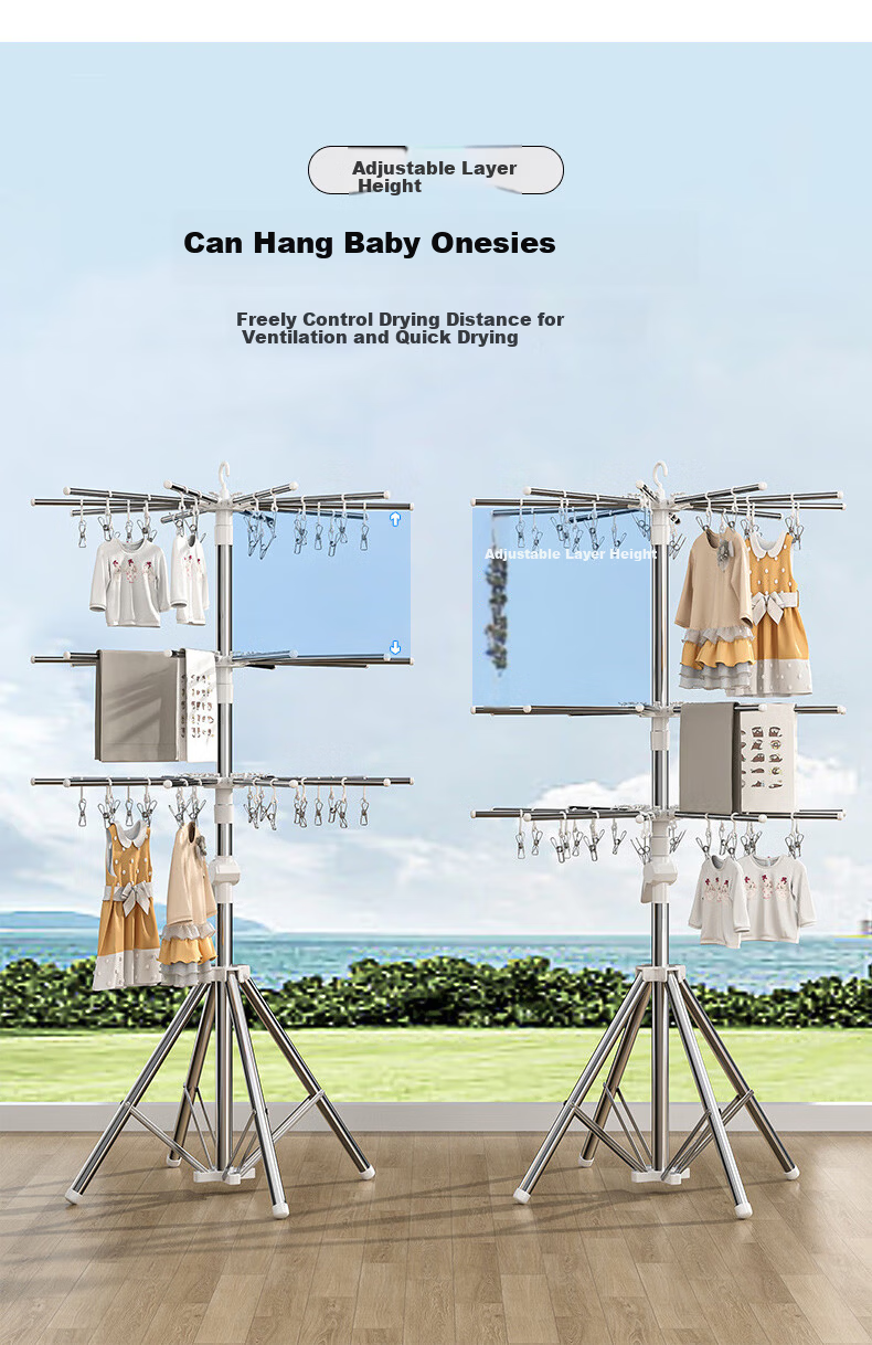 Baoyouni Baby Clothes Drying Rack Floor Folding Multifunctional Clothes Hanger Newborn Diaper Rack Single Rod Hanger 6