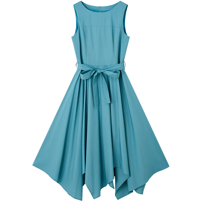 Demana Oxygen Pure Cotton Summer Elegant Off-Shoulder Sleeveless Waist-Cinching Asymmetric Slim Fit Dress for Women Premium Quality