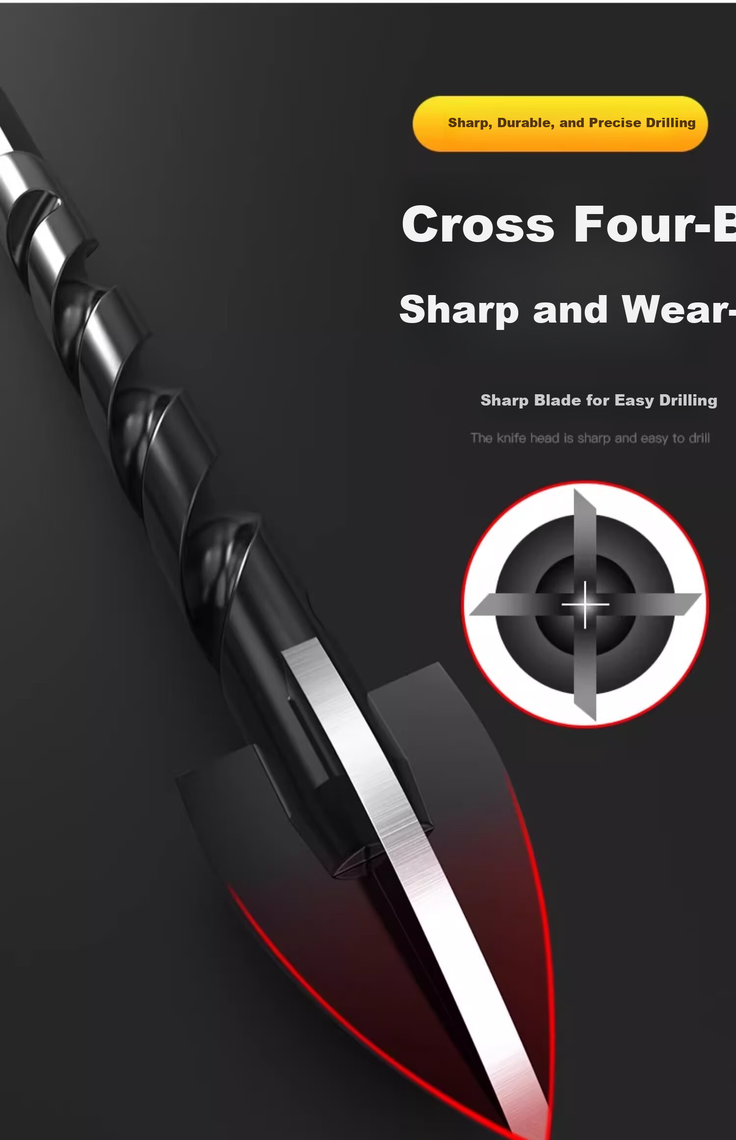 HUHAO Ceramic Tile Drill Bit with Hexagonal Shank, Cross-Shaped Triangle Drill, Impact Four-Blade King Drill for Concrete, Tiles, And Glass 4