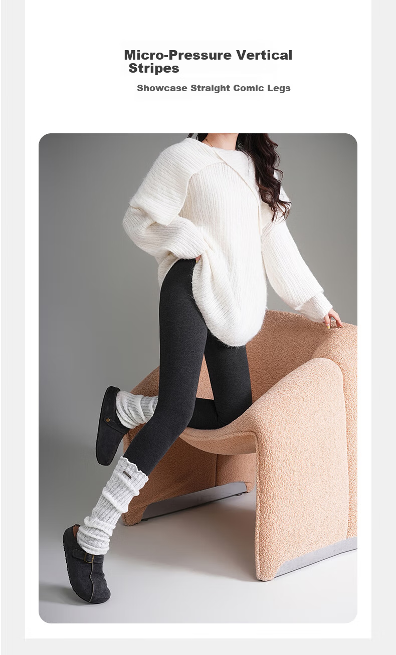 Mianxiang Weilai Women's Autumn Winter Leggings Tights Micro-Compression Vertical Stripes Warm Slim Fit Thin Thickened Skinny Petite 13