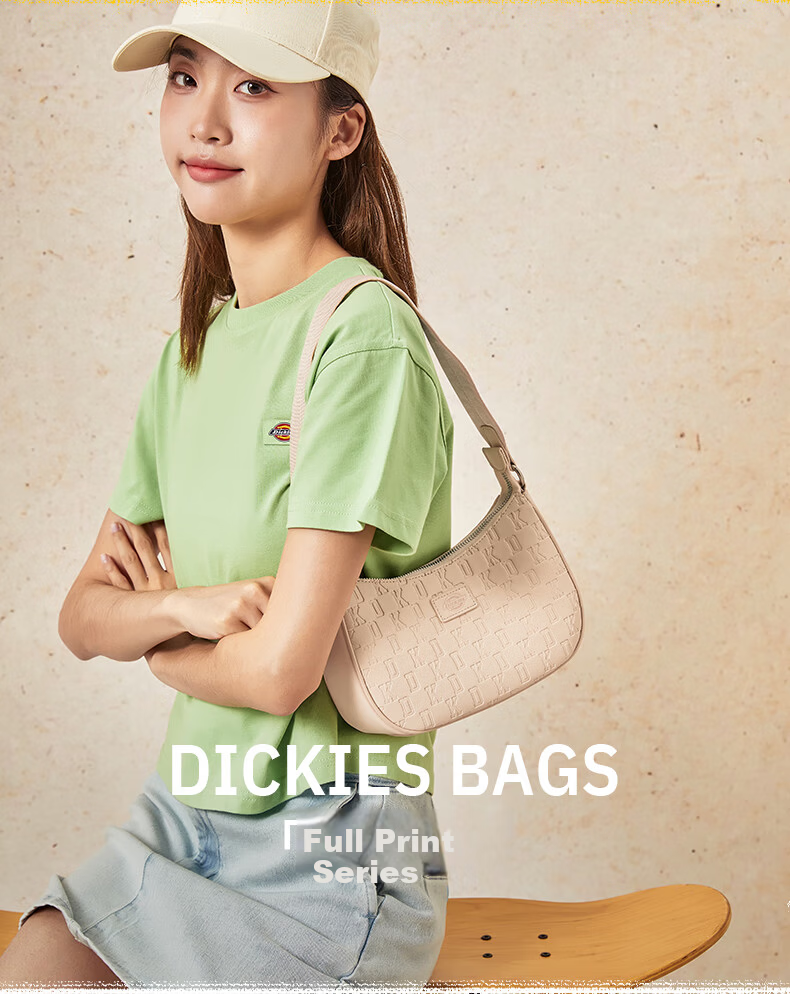 Dickies Women's Shoulder Bag Crossbody Bag Versatile Compact Monogram Print Handheld Underarm Bag Commuter Travel Small Bag Cream Almond White 2