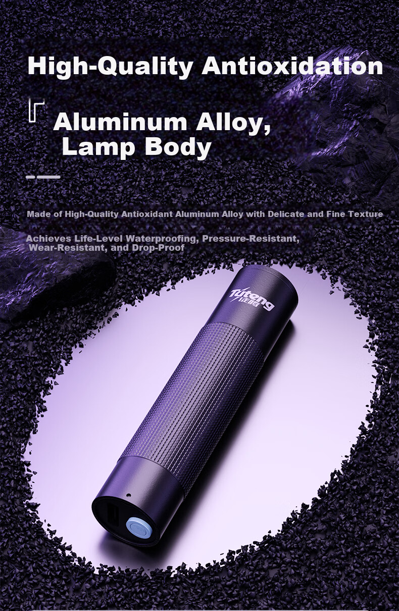 Tuteng Wood's Lamp 365nm UV Light Cat Ringworm Detection Anti-Counterfeit Money Jade Identification Fluorescent Agent Fruit and Vegetable Inspection Flashlight 12