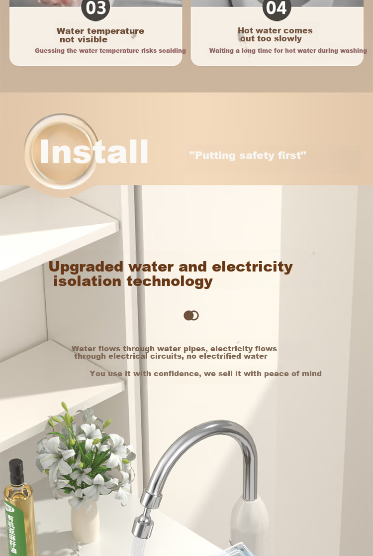 Vanward Instant Electric Water Heater Faucet Quick Heating Hot Water Universal Swivel Faucet Dual Use Hot and Cold Thermostatic Kitchen Bathroom Balcony Digital Display Household Small Water Heater 19 6
