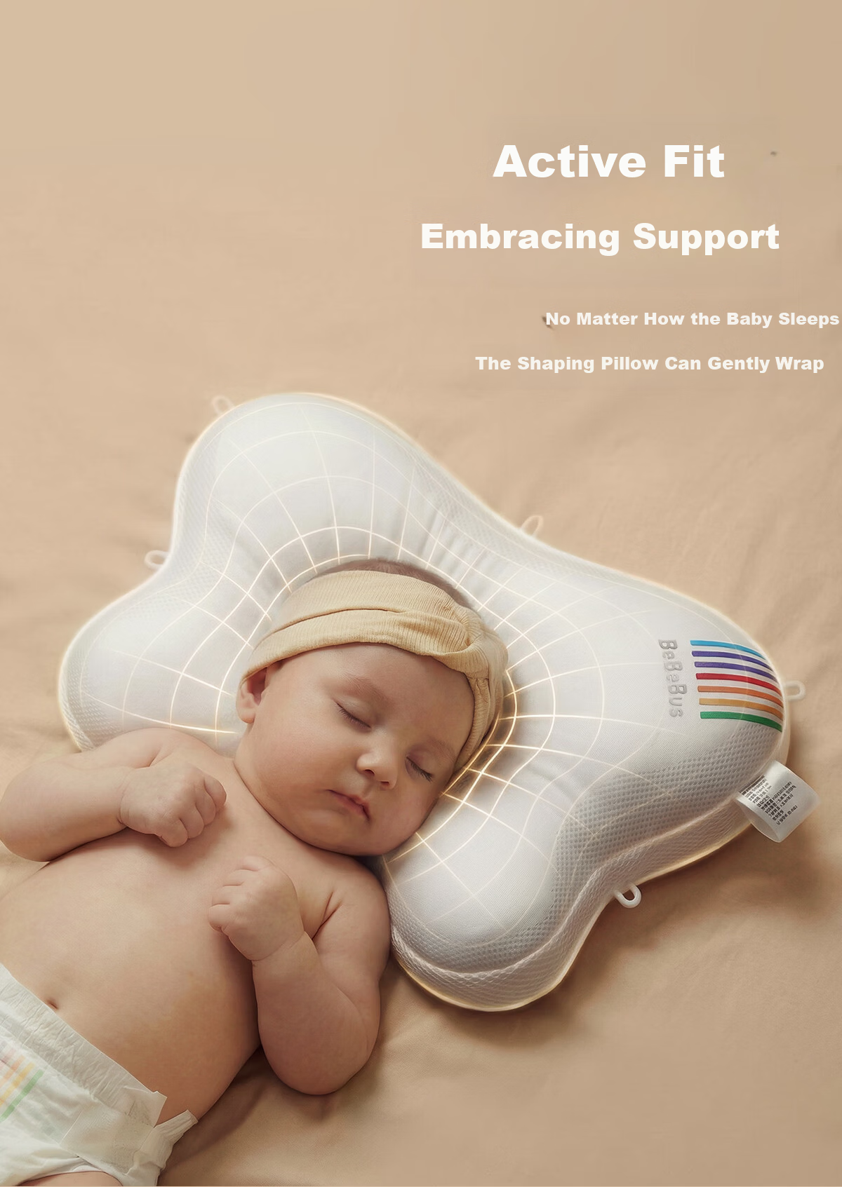 Bebebus Butterfly Baby Shaping Pillow for Round Head Sleep 0-6-12 Months Newborn Head Correction Neck Support Baby Pillow White 12