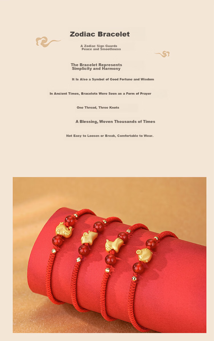 Jinliufu Auspicious Bracelet S925 Silver Zodiac Red Rope Lucky Charm Bracelet for Men and Women Birthday Gift for Lover 2