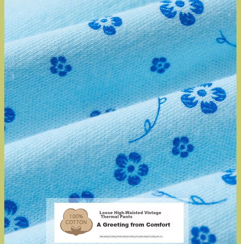 Bejirog 2-Pack Pure Cotton Thermal Pants for Middle-Aged and Elderly Women, Plus Size, Vintage Style, Pink Floral + Blue Floral, 4XL 4