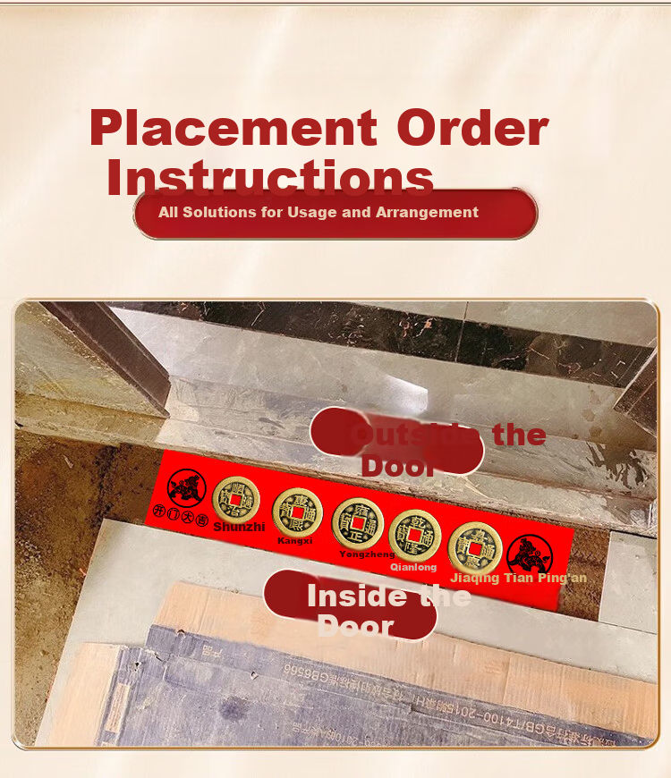 Feng Shui Pavilion Five Emperor Coins Threshold Stone Safety Entry Door Stone for New Home Renovation 3