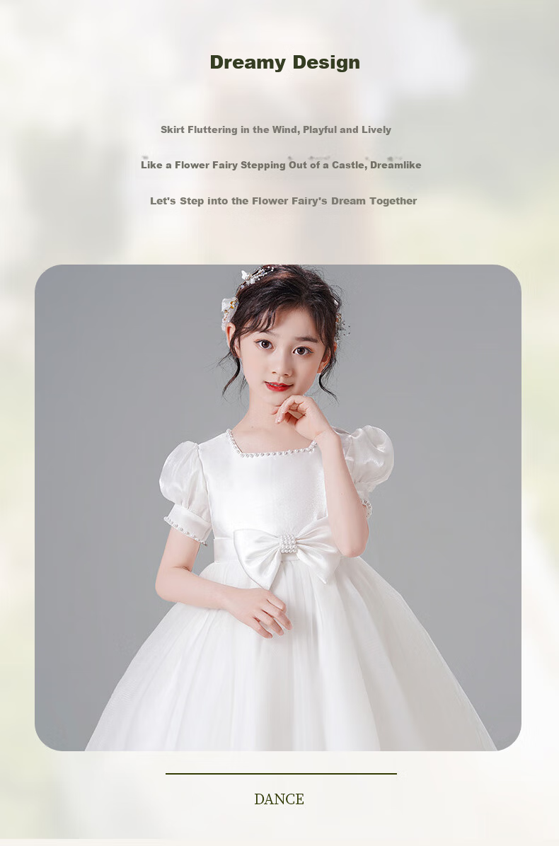 Luomeng Graduation Performance Host Dress, Girls' Graduation White Princess Dress, Birthday Flower Girl Piano, White, Size 150 3