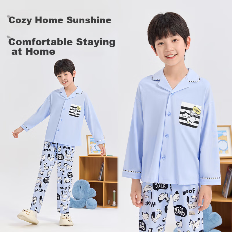 Jiusuibian Cloud Cotton Children's Pajamas Boys Spring Autumn 95% Cotton Class A Long Sleeve Homewear Set Youth Cartoon Pajama Pants
