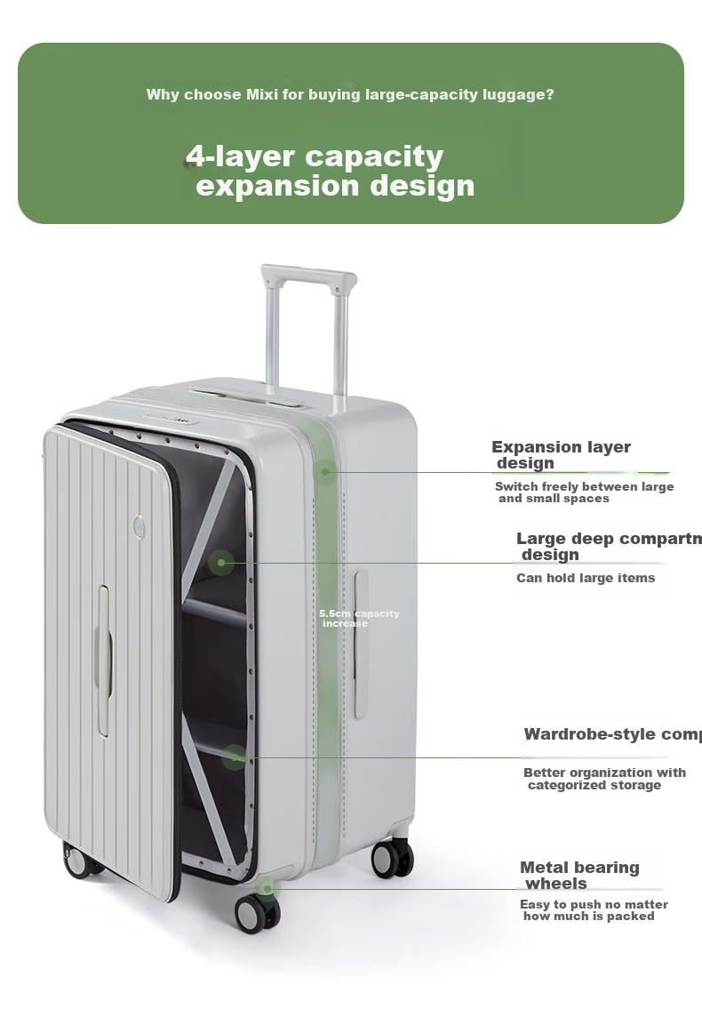 Mixi Side-Opening Suitcase, Large Capacity Leather Luggage, 26-Inch, Men's Spinner Wheels, Password Lock, Travel Case for Wome 6