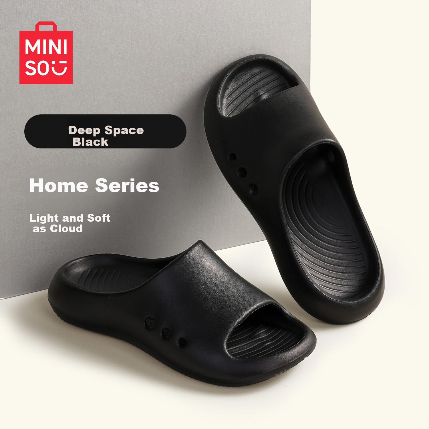 MINISO Women's EVA Slippers Soft Comfortable Indoor Non-Slip Bathroom Shower Slippers Men's Dark Space Black Size 42-43