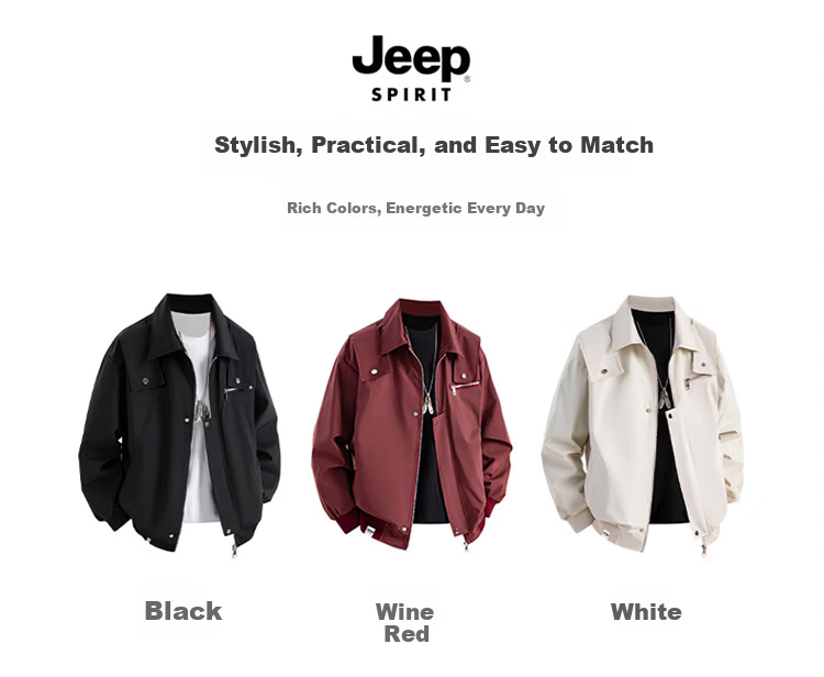 JEEP SPIRIT Men's American Functional Workwear Jacket Spring Premium Baseball Jacket Wine Red 2XL 2
