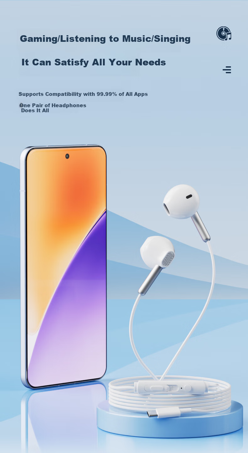 Lenovo Invests in Brand Yinengzhe Wired Headphones, Semi-In Earphones for Mobile Music And Karaoke, Compatible with Desktop Computers, Laptops And Smartphones, EY02 Type-C Black 8