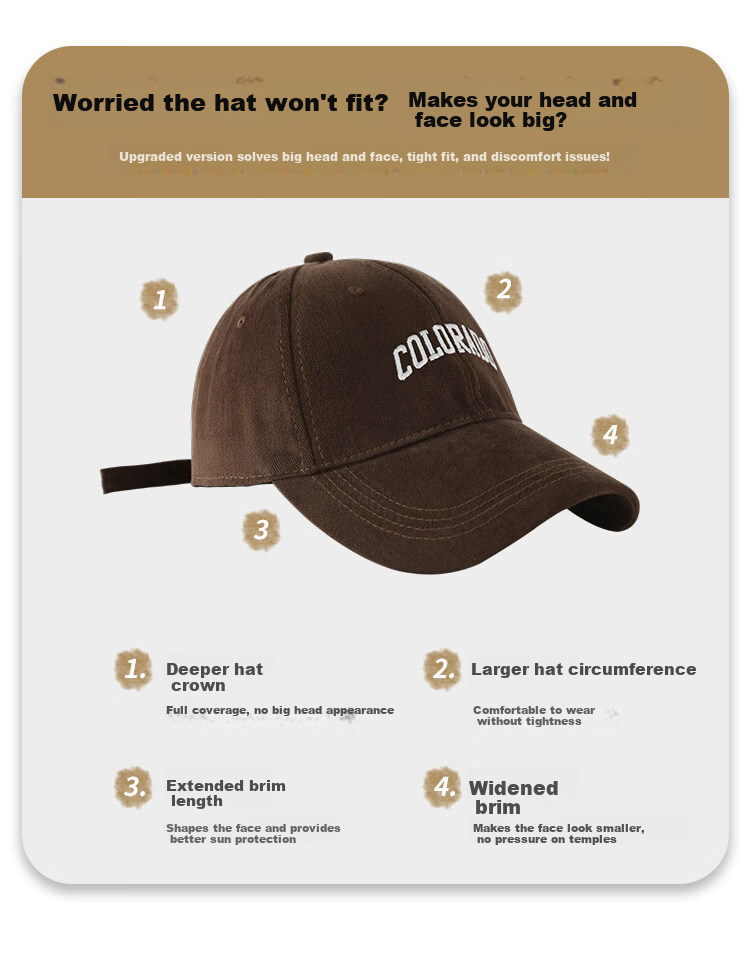 Ning'an Men's Baseball Cap Large Head Circumference Duckbill Hat New Wide Brim Enlarged Deepened Sunshade Sunscreen Hat for Women 4