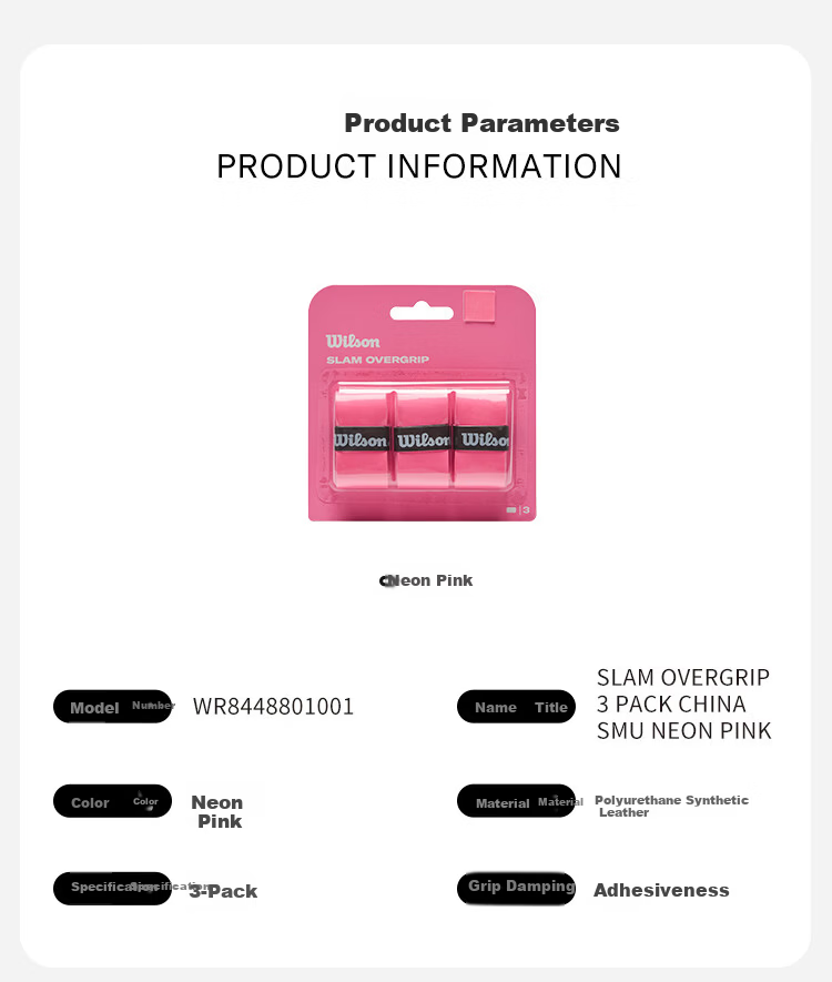 Wilson SLAM Series Sticky Grip Sweatband 3-Pack Neon Pink WR8448801001 1