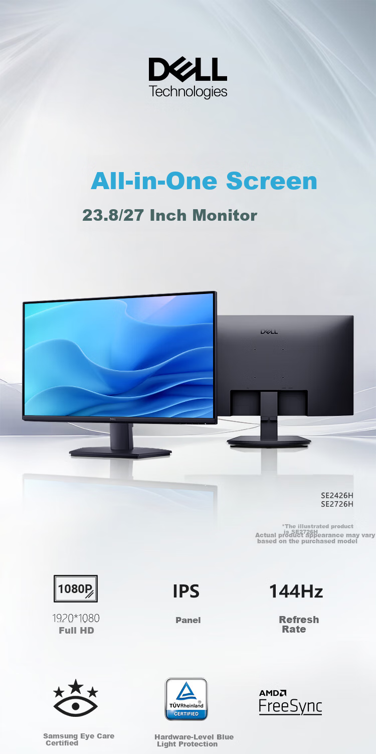 DELL 27-inch FHD 144Hz IPS Office Home Monitor Gaming Computer Display Blue Light Protection SE2725HM Upgrade SE2726H 1