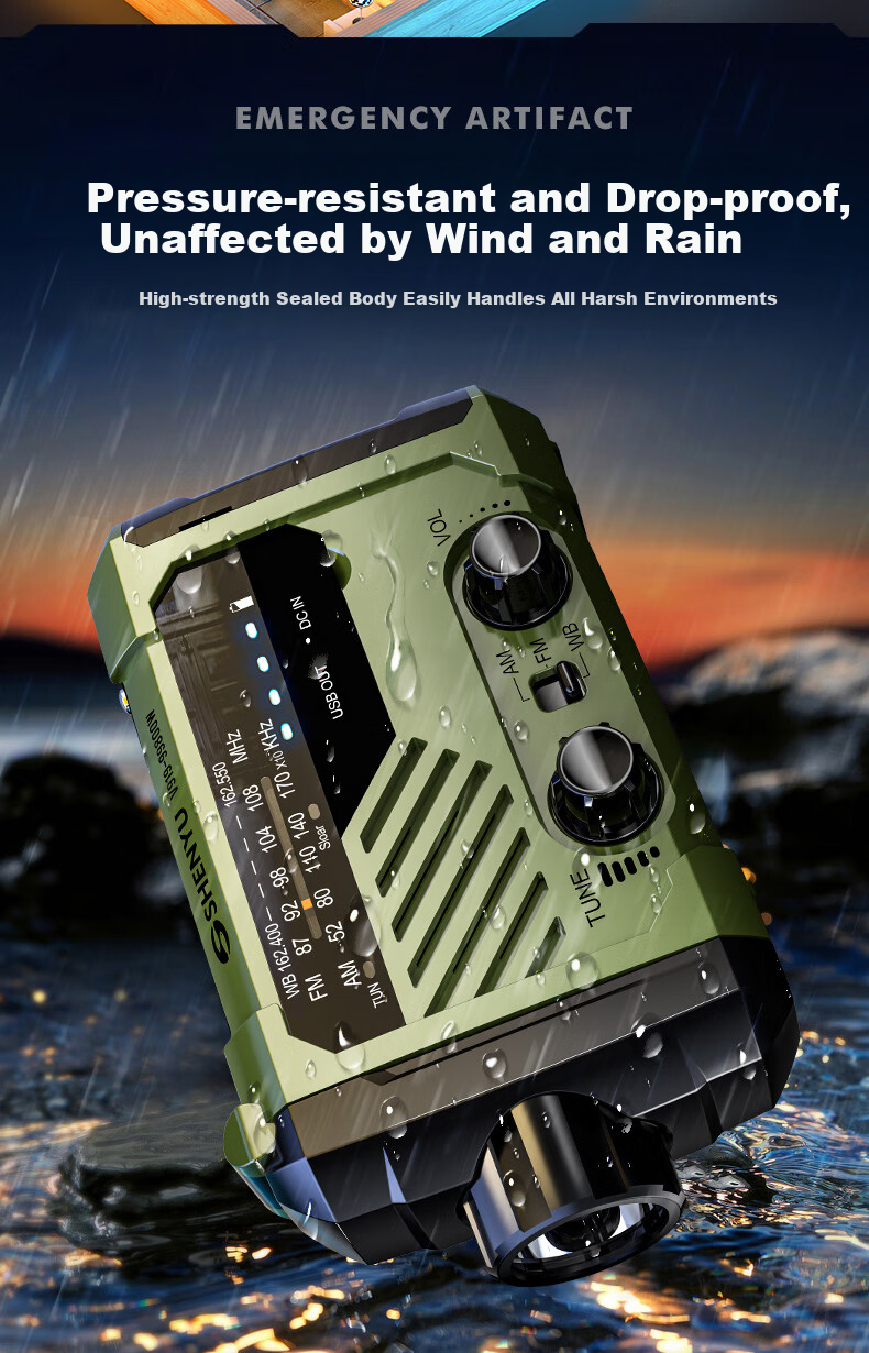 SHENYU Hand-Crank Dynamo Flashlight Radio Solar Multifunctional Emergency Charging Disaster Earthquake Lighting Equipment 11