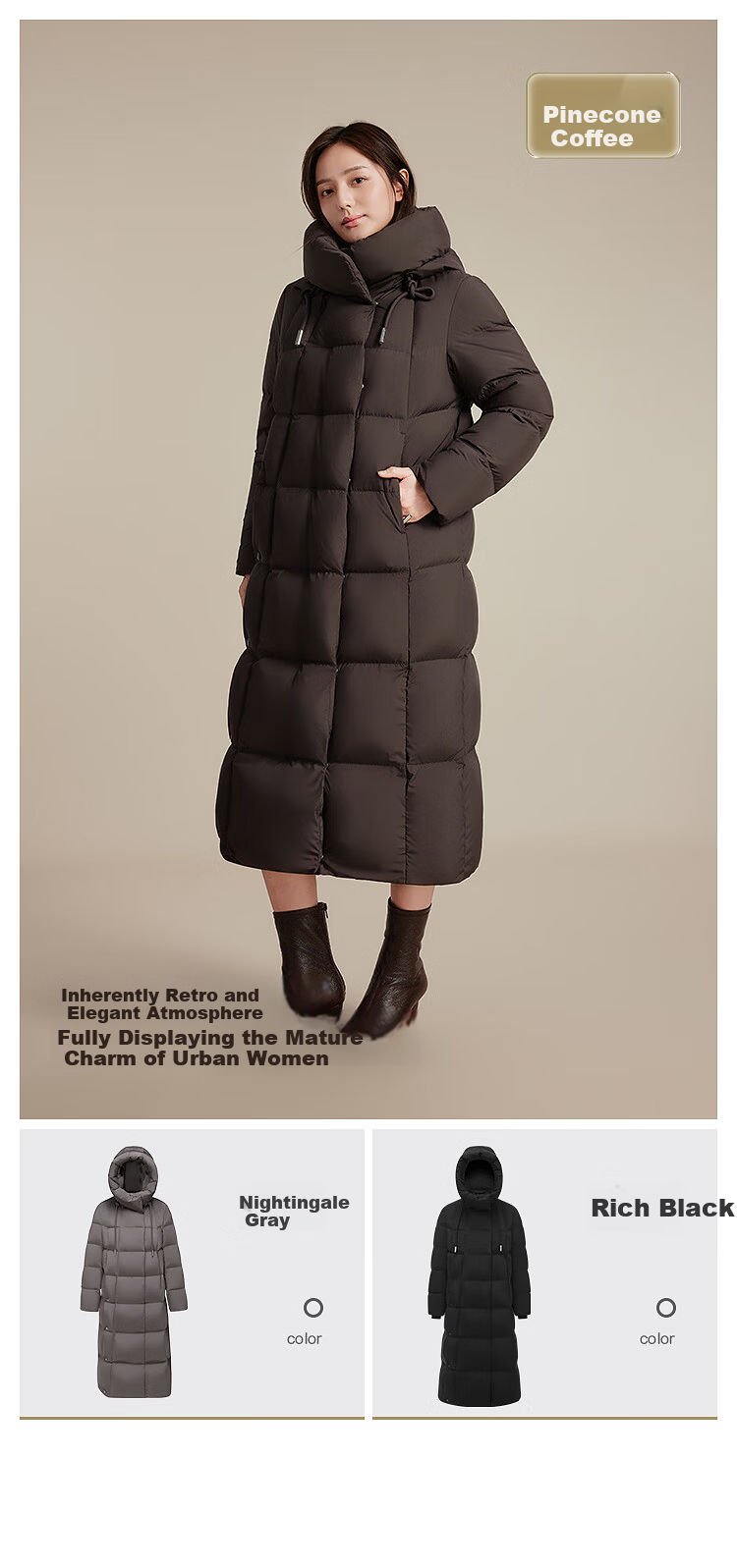 BOSIDENG Off-Season Women's Down Jacket Simple Luxury Elegant Extra Long Waist-Cinching Slim Fit Versatile Comfortable Coat 2