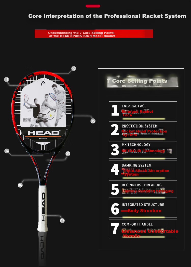 HEAD SPARK MX Tennis Racket Professional Beginner Training Carbon Composite Unisex Black Red with Tennis Grip and Vibration Dampener 4