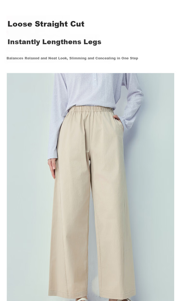 Giordano Women's Loose Fit Pants 2026 Summer New Elastic Cotton Stretch Waist Casual Trousers 05416305 7