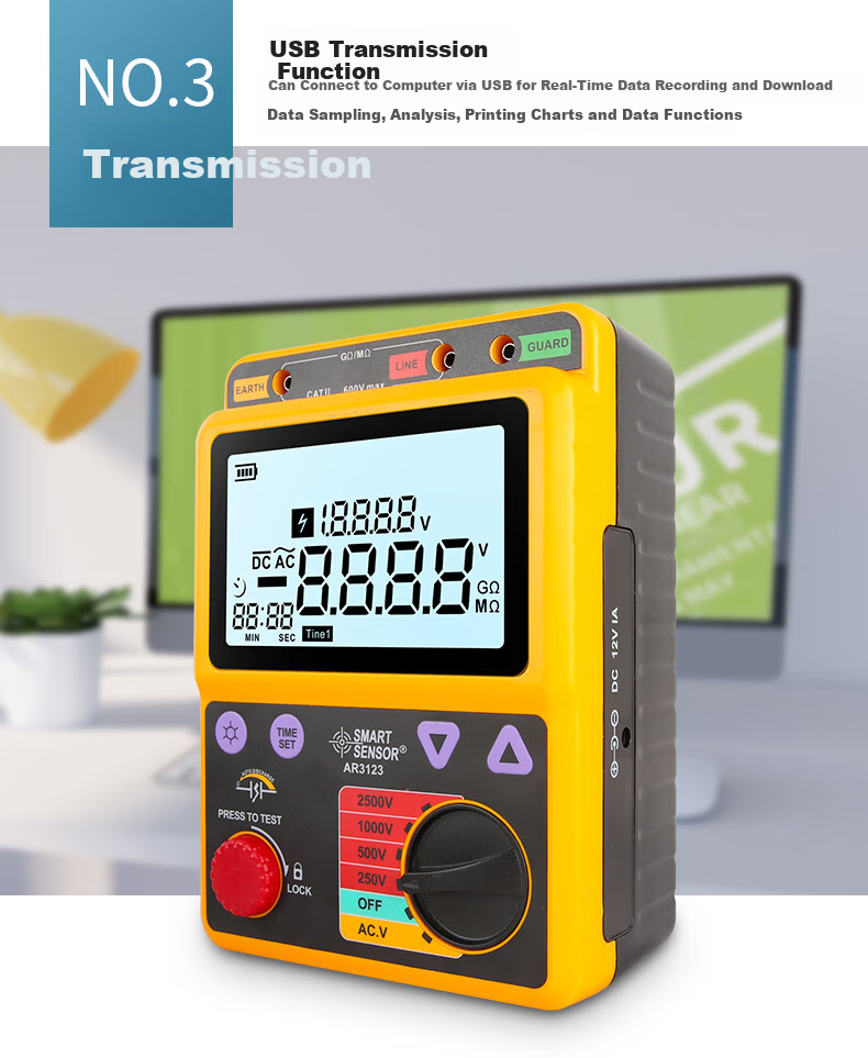 CEM Megohmmeter Digital 2500V Insulation Resistance Tester AR-907A+ 6