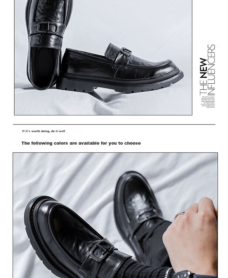 CALIFBULL Men's Leather Shoes Spring Summer Thick Sole Height Increasing Loafers Slip-On Lazy Business Casual Shoes Black Size 44 11