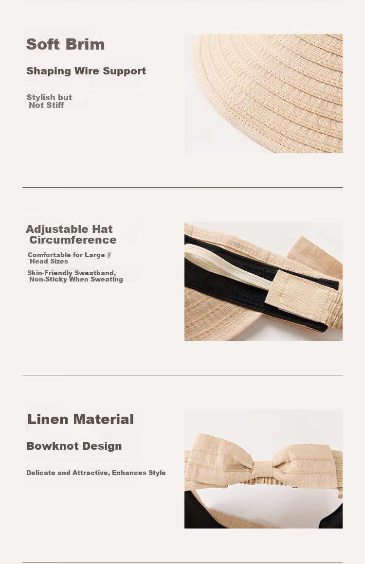 JIUMU Linen Sun Protection Hat for Women, Sunshade Cap, Open-Top Cooling Hat, Summer Mountaineering Face-Covering UV Protection Hat 5