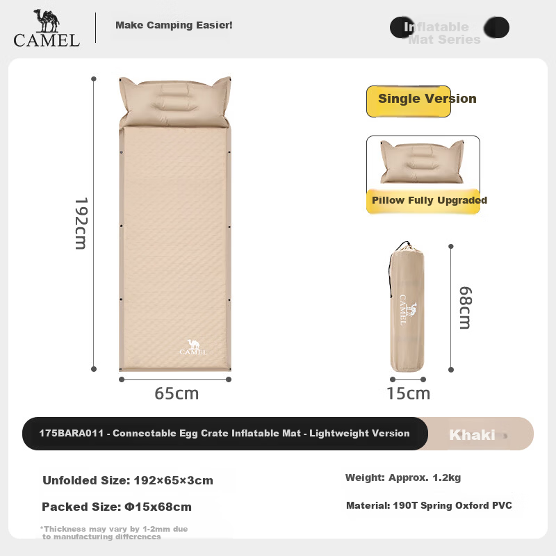 CAMEL Egg Nest Moisture-Proof Mat, Thickened Inflatable Bed Pad, Outdoor Portable Air Mattress for Tent, A011 Floor Mat