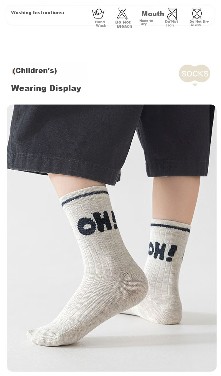 Yuzhaolin 5 Pairs Kids Socks Spring Summer Cotton Mid-Calf Youth Boys Odor-Resistant Elementary School Boys Girls Sports Cotton Socks 5
