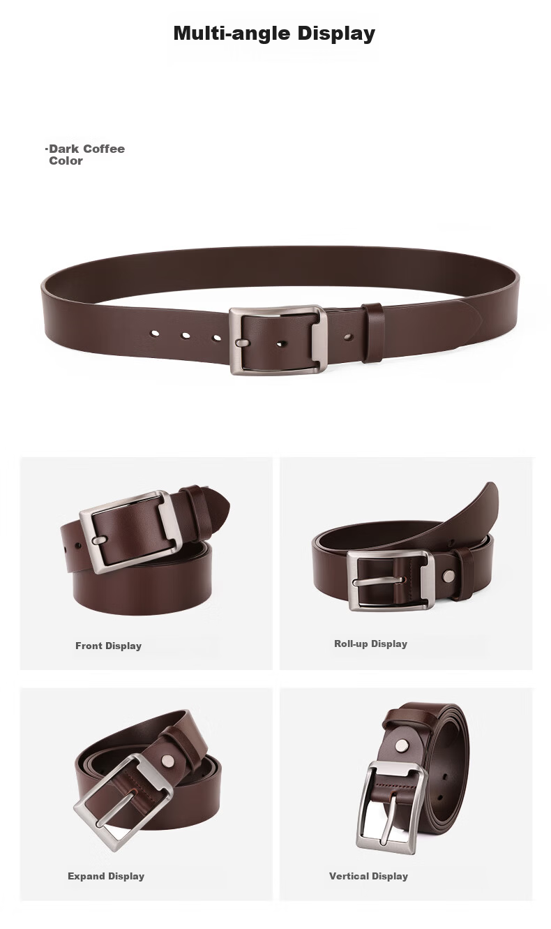 Cattlesboss Genuine Leather Men's Cowhide Belt with Pin Buckle, Top Layer Cowhide 1101 Black 125cm 15