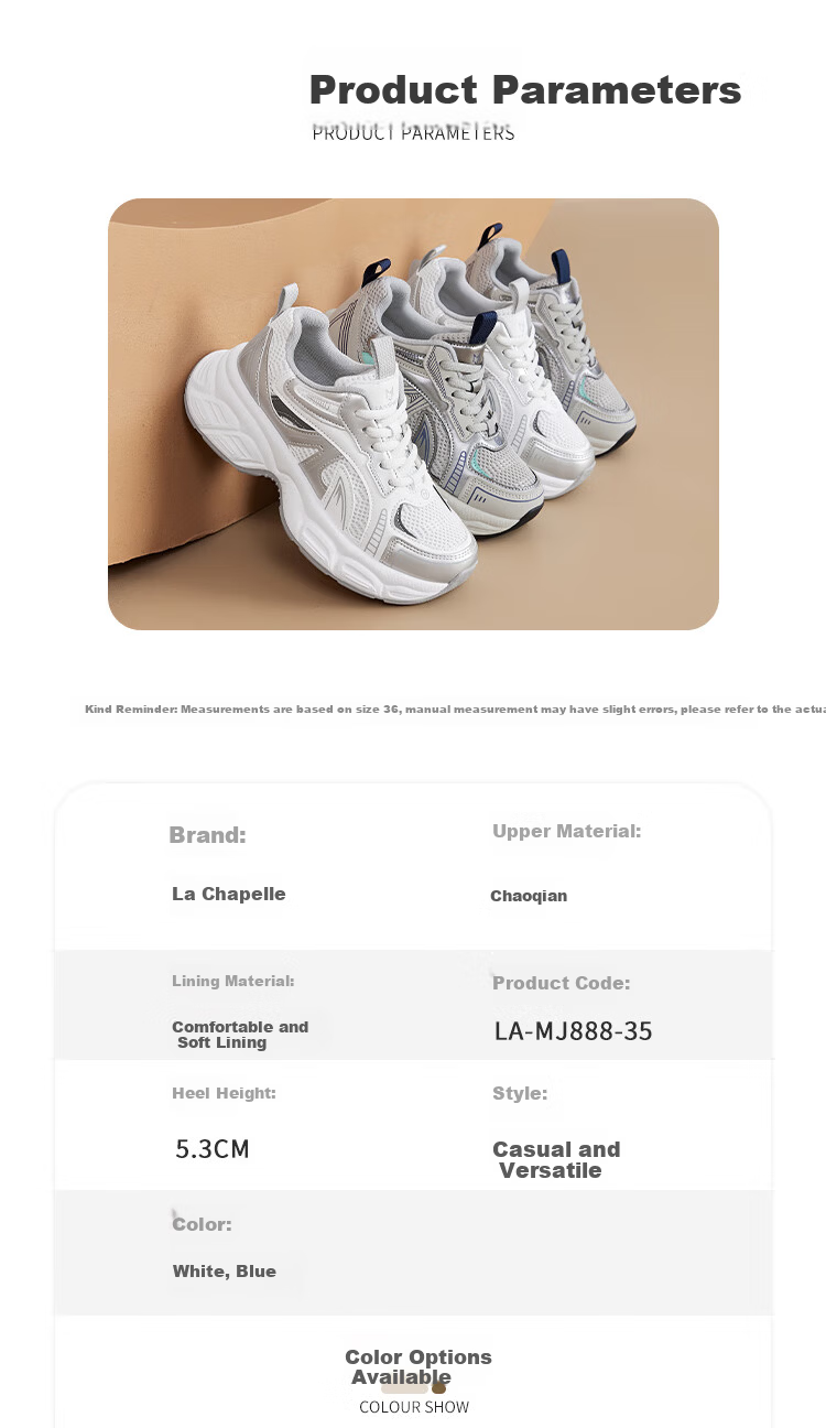 LA CHAPELLE Women's Dad Sneakers Mesh Breathable Thick Sole Height Increasing Sports Shoes MJ888-35 White Size 35 2