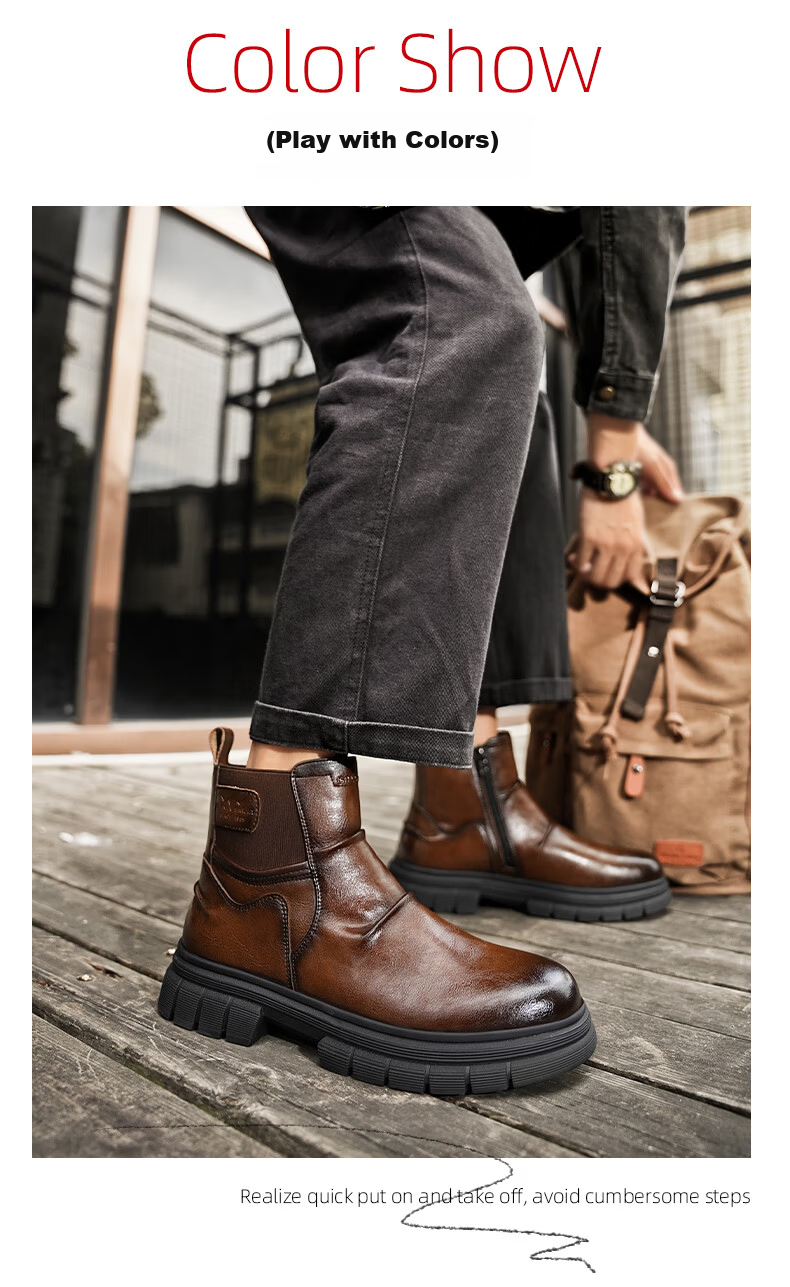Bull Family [Zhang Ruoyun Same Style] Martin Boots Men 2026 Autumn Winter New Casual Leather Boots Couple Versatile Chelsea Boots 9