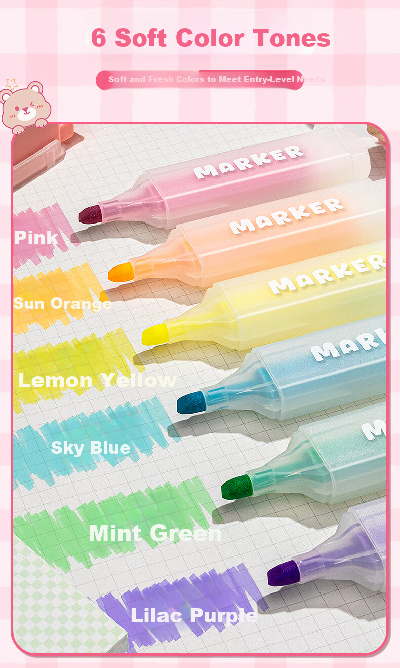 TRUECOLOR Fluorescent Highlighter Pen Student Marker Colorful Highlighting Pen Sakura Pink Single Piece 3