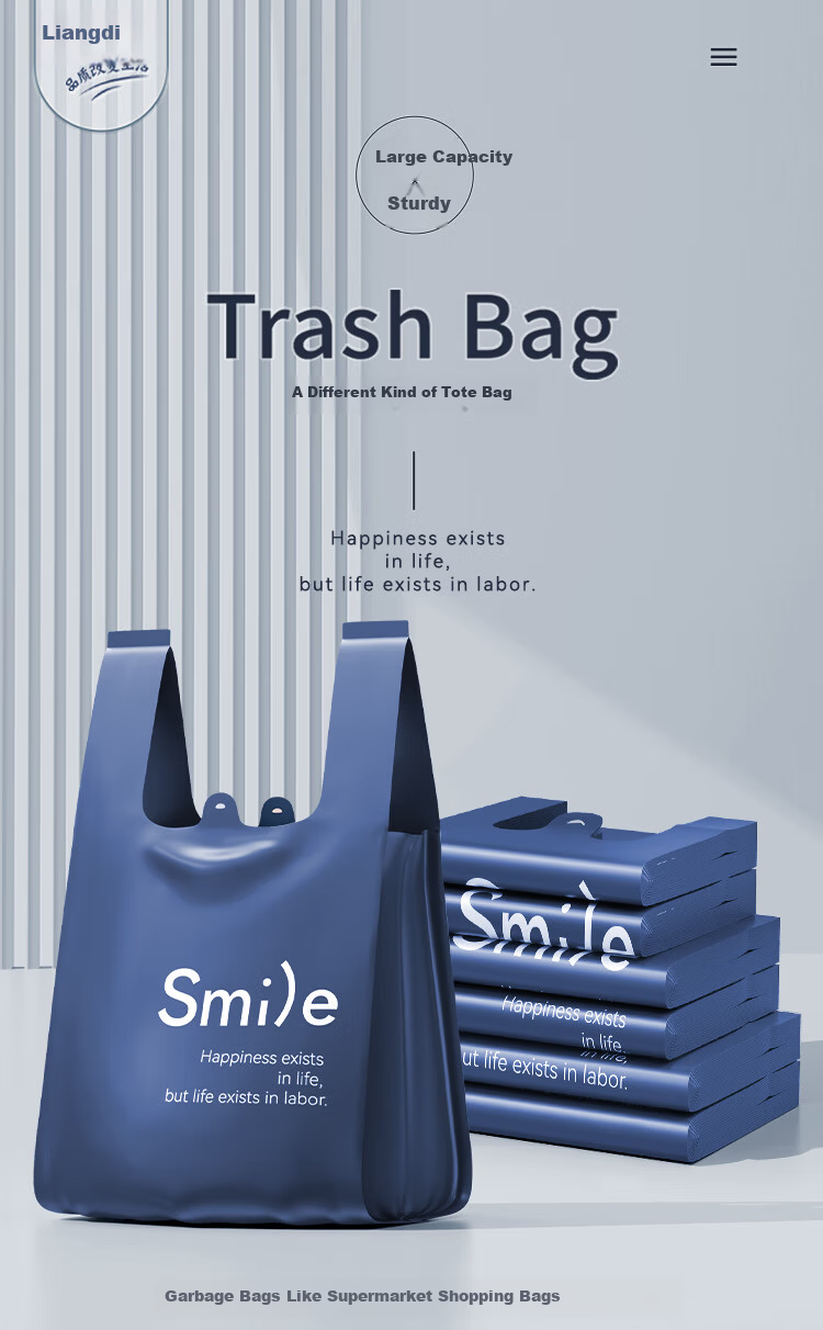 Liangdi Vest Garbage Bags Blue 55x65cm 50pcs Single-Side 1.25 Mil Thickened Plastic Handled Bags 1