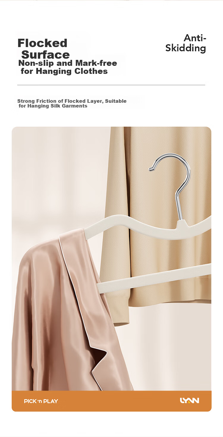 LYNN Flocked Hanger and Pants Rack Organizer Non-Slip No Mark Home Use Clothes and Pants Hangers for Students Dormitory 10-Pack 5