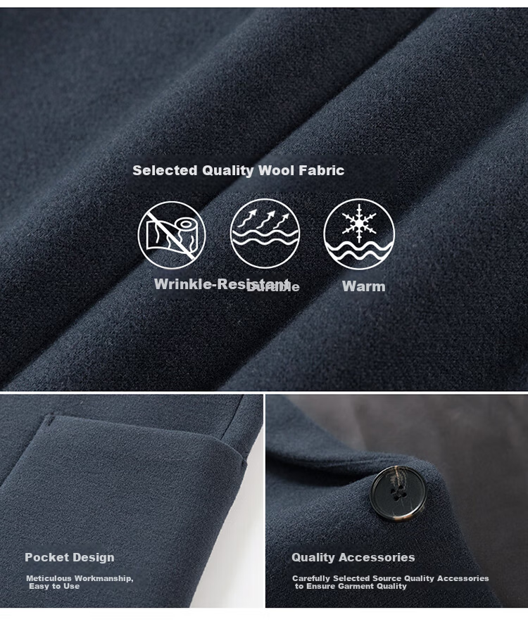 ROMON Wool Suit Jacket for Men, Autumn And Winter Business Casual Thick Coat, Men's Outerwear, 85XF Black 3XL 3