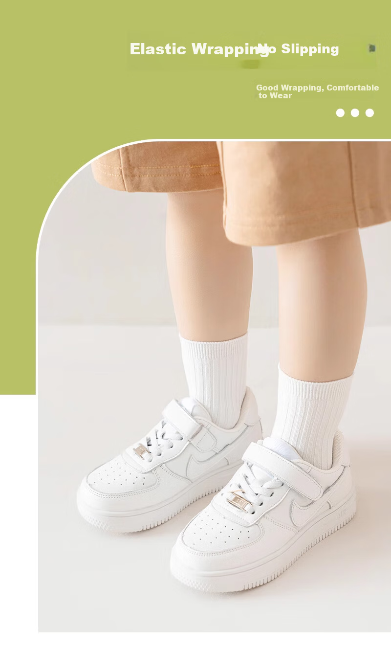 Langsha Children's Socks Unisex Kids Four Seasons School Pure White Mid-Calf Cotton Breathable Versatile Socks for Older Children and Students 7
