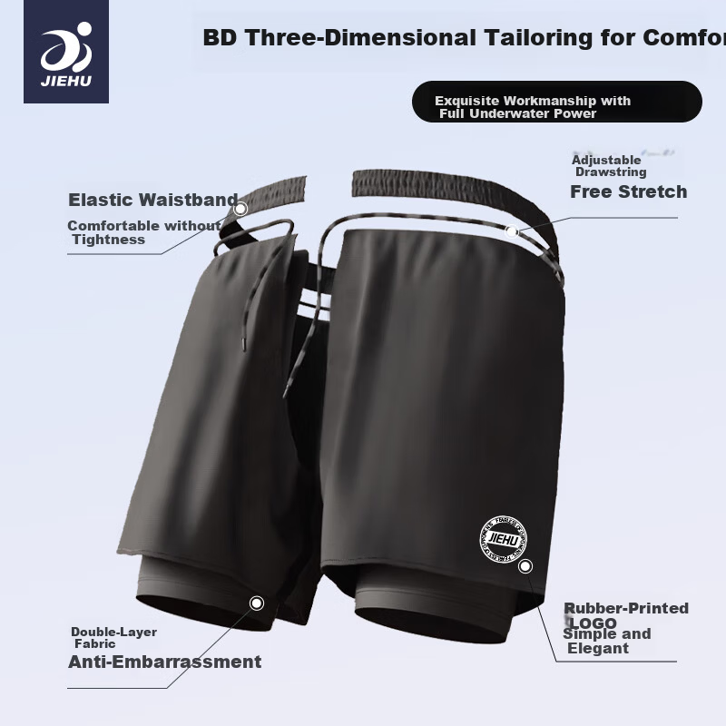 Jiehu Men's Swim Trunks Anti-Embarrassment Quick-Dry Loose Boxer Beach Shorts Black XL