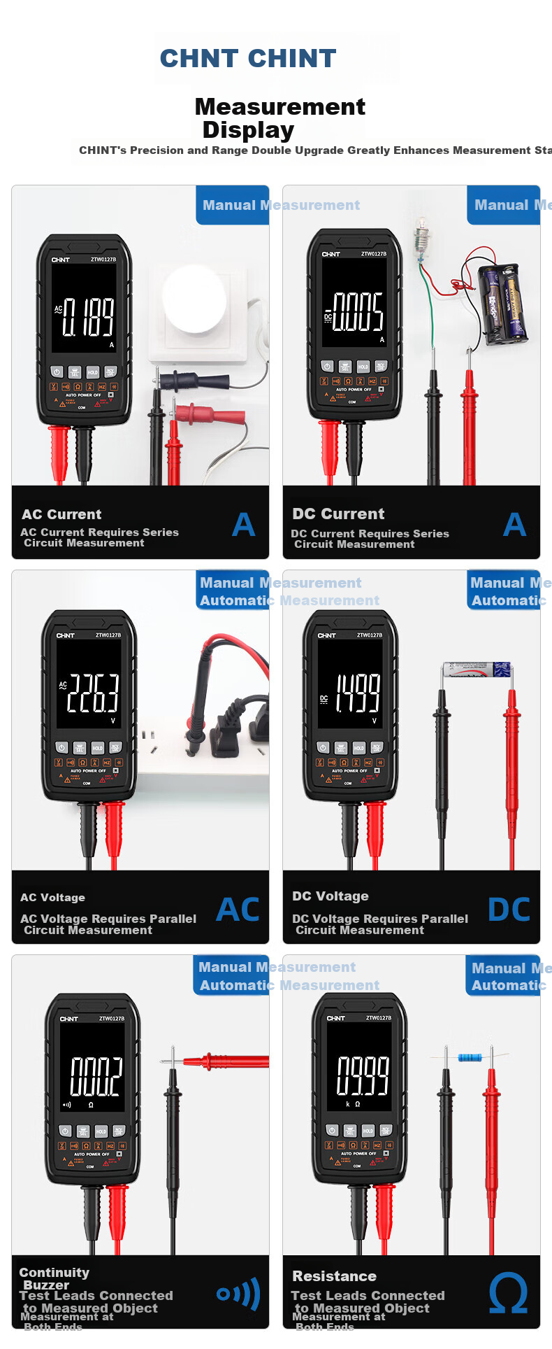 CHNT Digital Multimeter High Precision Anti-Burn Portable Smart Fully Automatic Multifunctional Electrician Repair Universal Meter 14