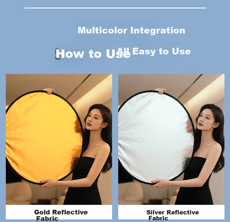 Leiz 80CM 2-in-1 Reflector Photography Studio Foldable Fill Light Board Portable Outdoor Portrait Soft Light Board Gold Silver Black White Round Lighting Board Photography Props 5