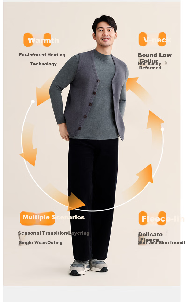 Bejirog Men's Thermal Vest Middle-aged and Elderly Fleece Lined Thickened Sleeveless Lamb Wool Inner and Outer Wear Waistcoat 11