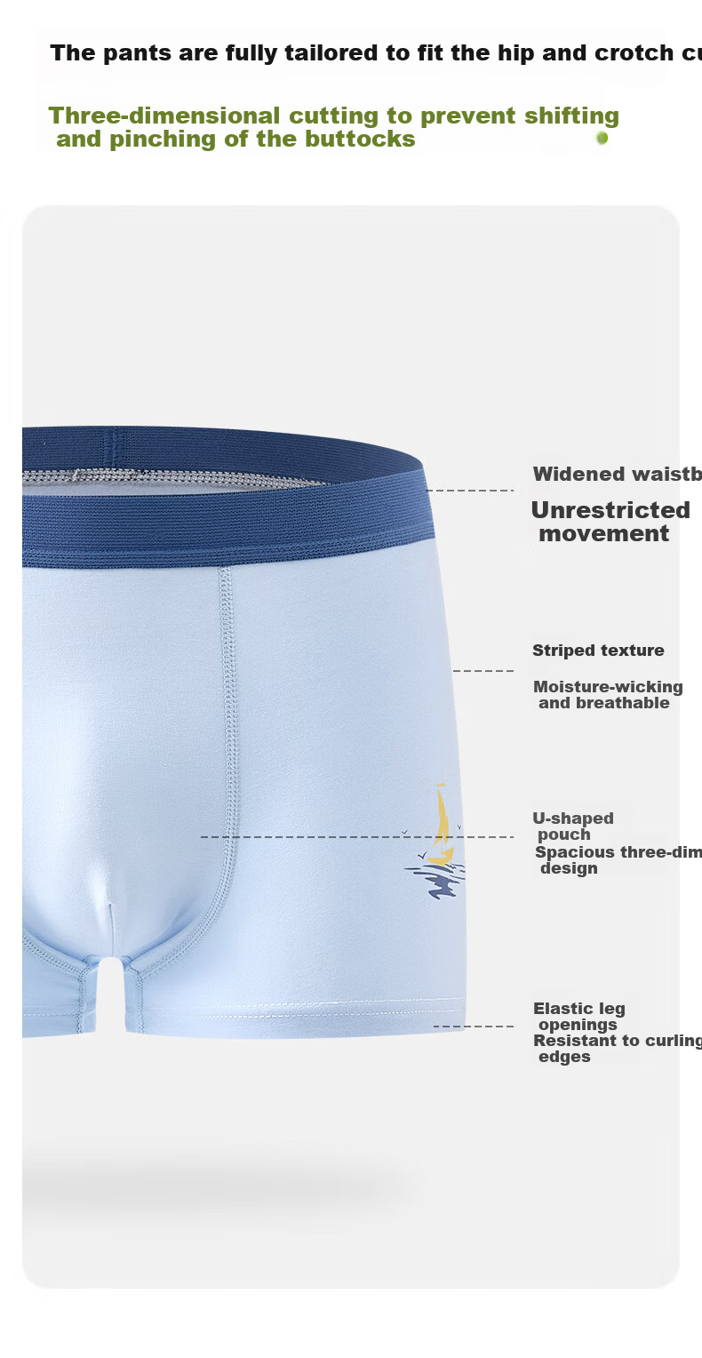 Miiow Boys' Pure Cotton Antibacterial Boxer Briefs for Teenage Boys Development Period Four-Point Shorts All Cotton Underwear Size 18 7