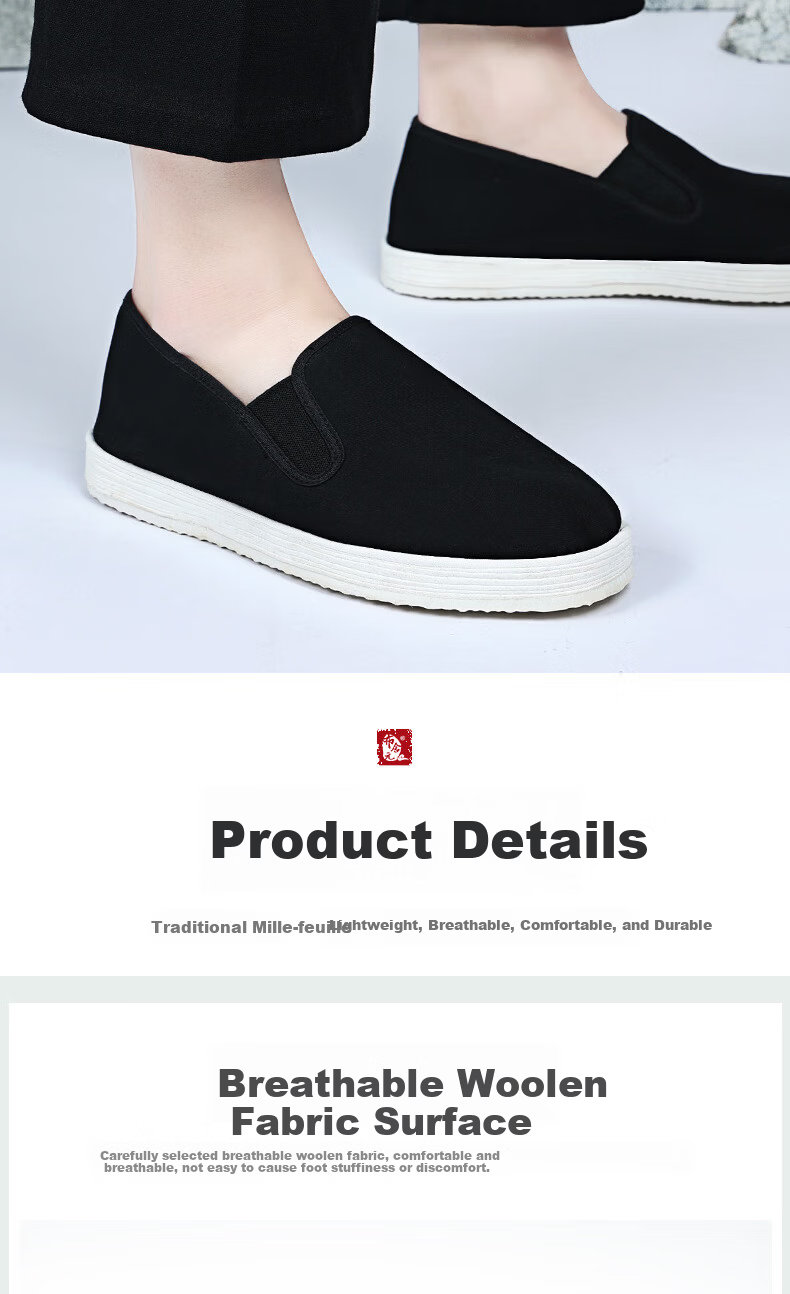 BUSHEYUAN Traditional Men's Slip-On Cloth Shoes Elderly Shoes Thousand-Layer Sole Old Beijing Cloth Shoes YW20 Black Size 38 7