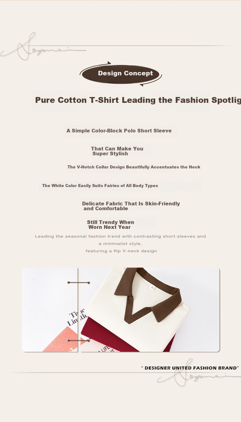 La Chapelle V-Neck Pure Cotton Short Sleeve T-Shirt for Women 2026 Summer New Loose Fit Slimming Breathable Versatile Printed Top 3