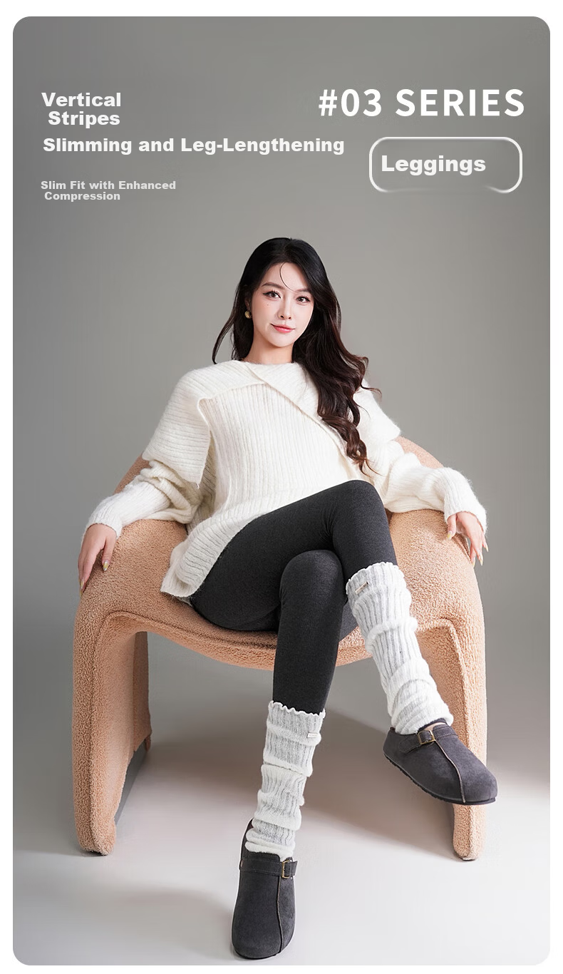 Mianxiang Weilai Women's Autumn Winter Leggings Tights Micro-Compression Vertical Stripes Warm Slim Fit Thin Thickened Skinny Petite 6