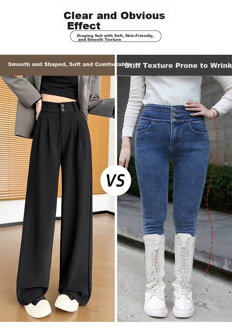 FitonTon Women's Suit Pants Spring Summer 2026 New Black Slim Fit Slimming Draped Straight Wide-Leg Casual Trousers 5
