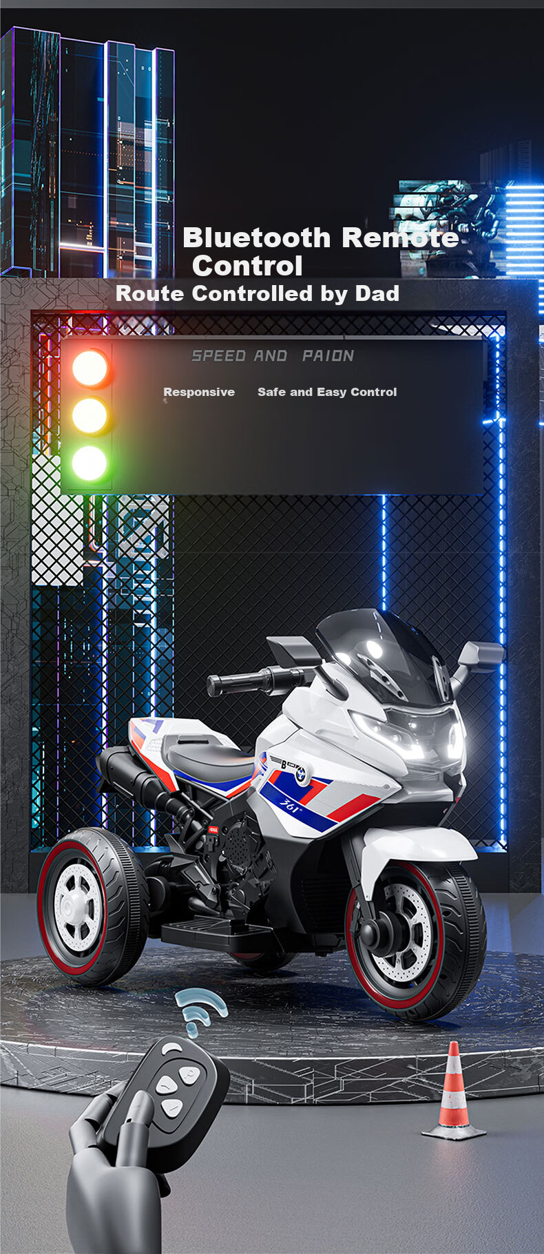 361° Kids Electric Motorcycle DH-318 for Ages 1-10, Ride-On Toy for Boys and Girls 6