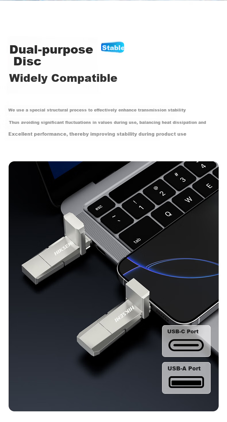 HIKVISION 256GB Dual Interface Solid State USB Drive Type-C/USB3.2 520MB/s High-Speed Mobile USB Flash Drive for Huawei Apple iPhone PC Large Capacity S500 7